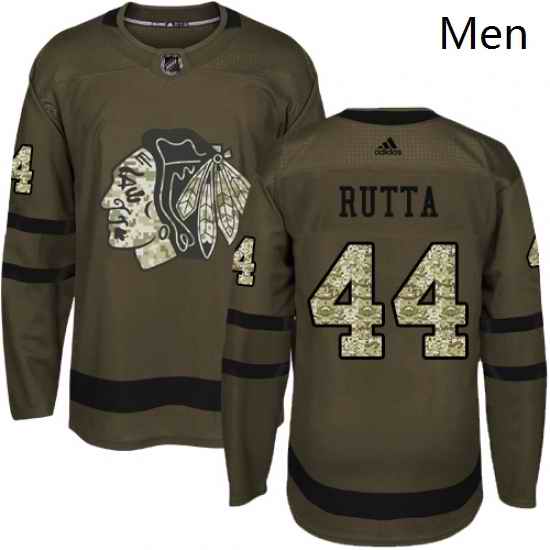 Mens Adidas Chicago Blackhawks 44 Jan Rutta Authentic Green Salute to Service NHL Jersey